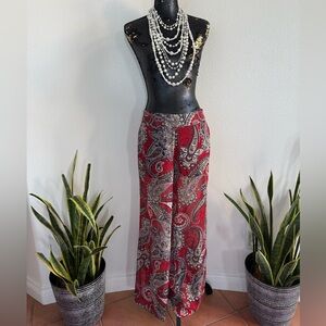 Papaya Y2K Red Paisley Wide Leg Semi-Sheer Palazzo Pants Size Medium